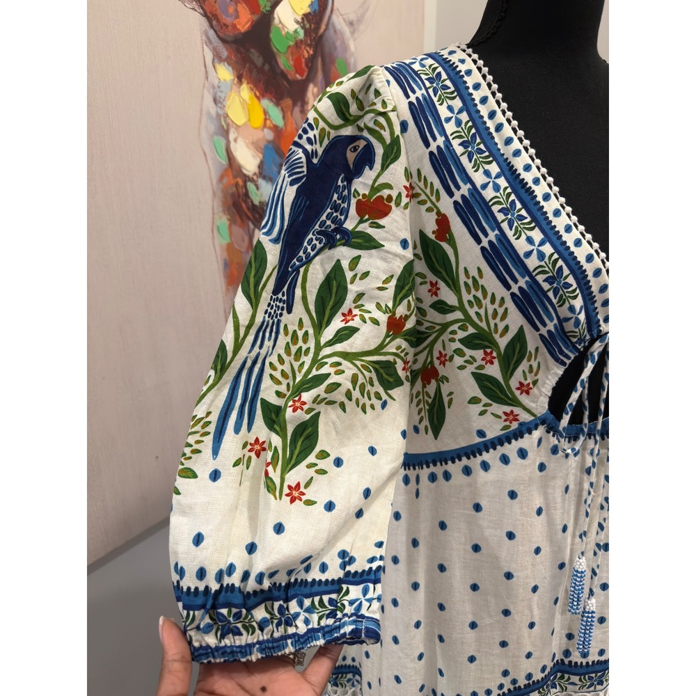 Farm Rio White Toucans And Leaves Linen Maxi Dress Small NWT - Picture 4 of 10